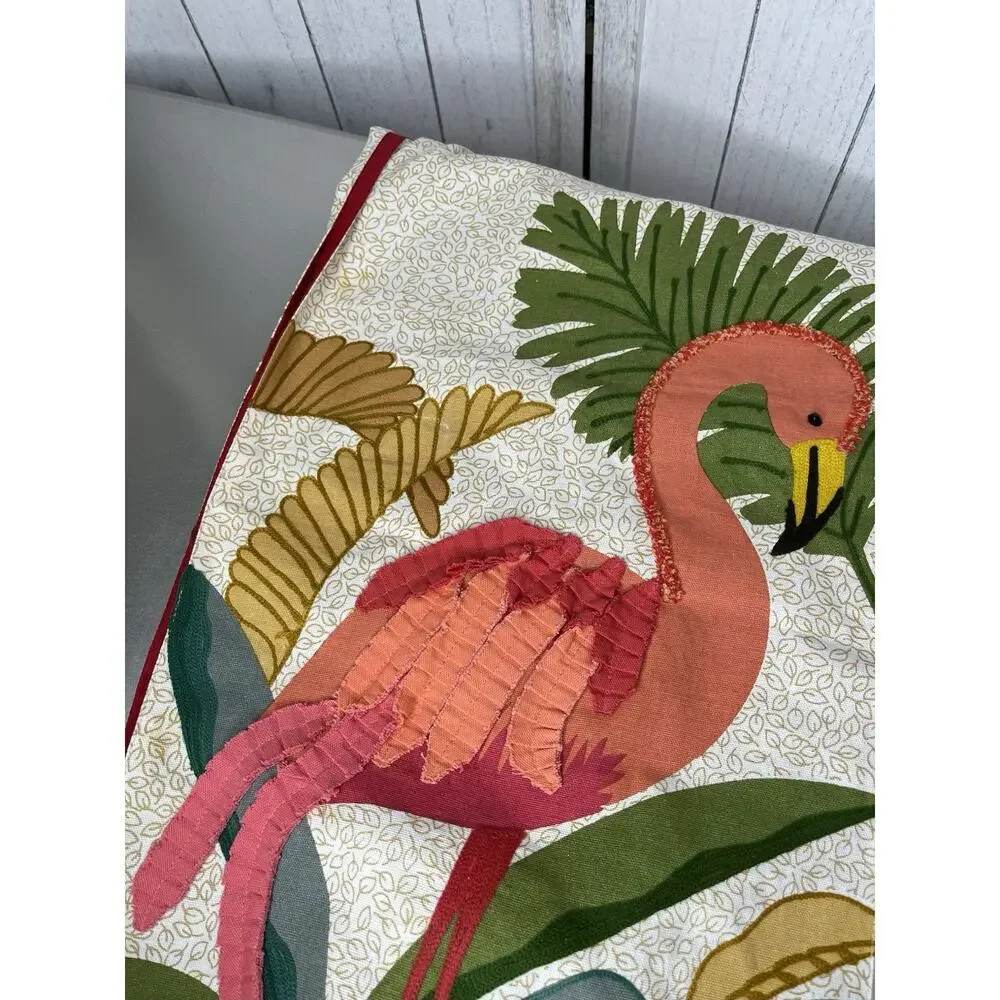 Vintage Pier 1 Imports Flamingo Tropical Table Runner 72”x 13” Pom Poms